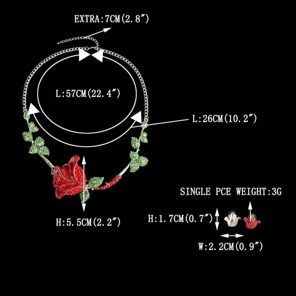 EVER FAITH Austrian Crystal Rose Flower Leaf Necklace Stud Earrings Set Silver-Tone