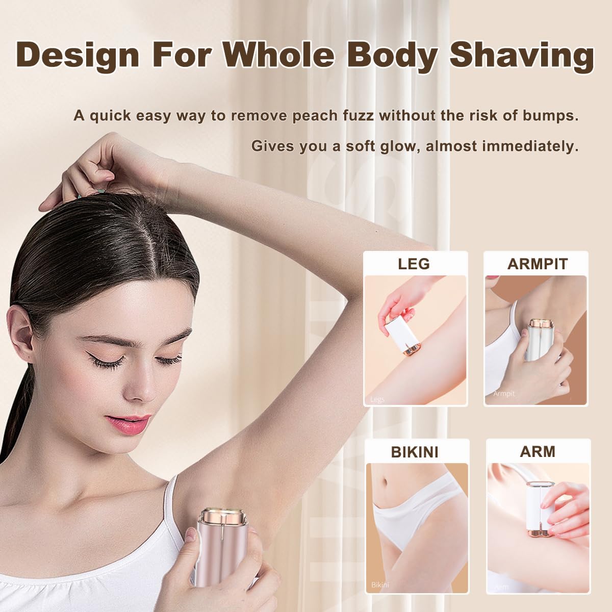 Facial Hair Removal for Women, Portable Painless Lady Shaver with Built-in LED, Wet/Dry Electric Razor Hair Remover Device for Face/Lips/Peach/Fuzz - Image 4
