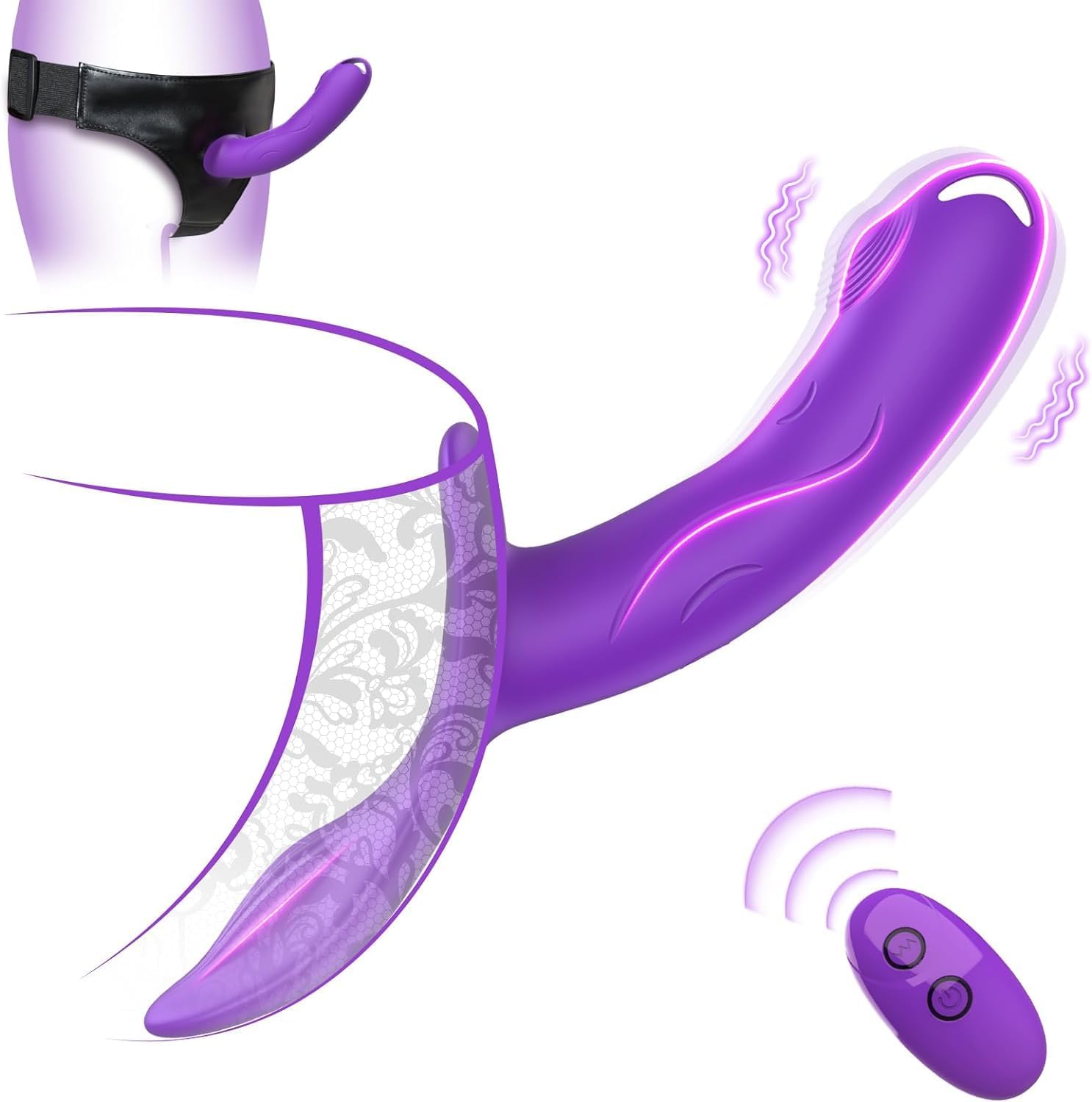 Strap-On Vibrating Dildo, Adjustable Harness Vibrator with 7 Vibration Modes, Remote Control Panty Clitoral Vibrators, Wearable Harness Strap-On Sex Toys for Female Couple Lesbians…