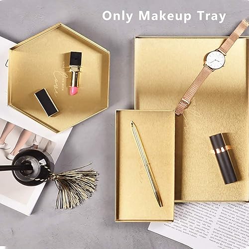 Miniatura 9 de Bandejas rectangulares doradas, bandeja de metal de acero inoxidable para servir, bandeja decorativa para el hogar, bandeja de almacenamiento para