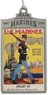 Indiana Metal Craft USMC Pewter Vintage Footlocker Ornament – Officially Licensed Marine Corps Collectible, Historical Poster Art, Made in USA