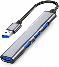 Hub USB 3.0 Extensor 4 Portas de até 5 Gbps Acabamento em Alumínio Compacto - 1x USB 3.0 e 3x USB 2.0 Ideal para Notebook Pen Drive Teclado e Mouse