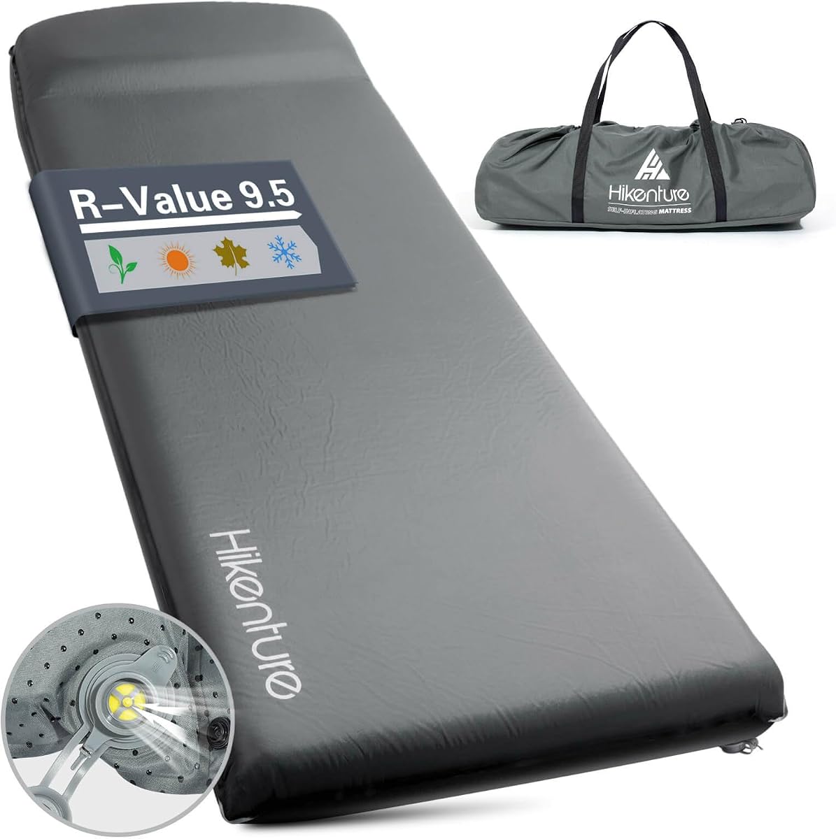 Colchoneta autoinflable para acampar, colchoneta de camping ultragruesa de 3 pulgadas con almohada, colchón de camping con aislamiento de valor R de 9,5, colchoneta inflable de espuma para 4 estaciones para coche, tienda de campaña, cuna