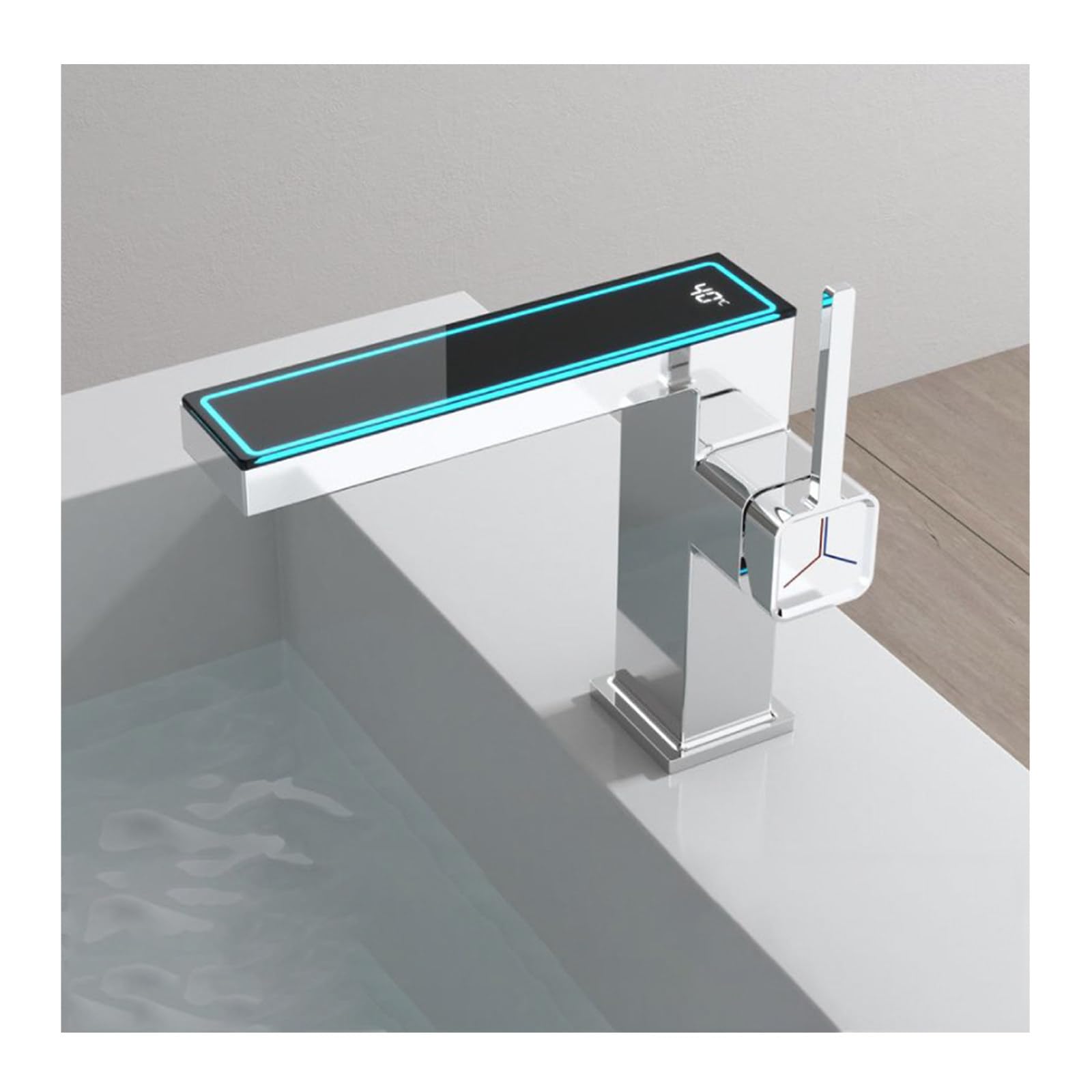 Grifo LED para lavabo con indicador de temperatura y control monomando elegante 8