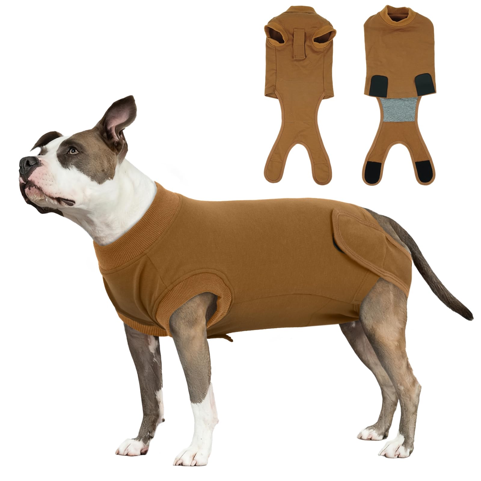 Dog Recovery Suit for Female & Male Dogs - Soft Cotton Stretchy Dogs Onesie After Surgery | Anti Licking Dog Surgical Recovery Suit After Spay Neuter (Brown L)