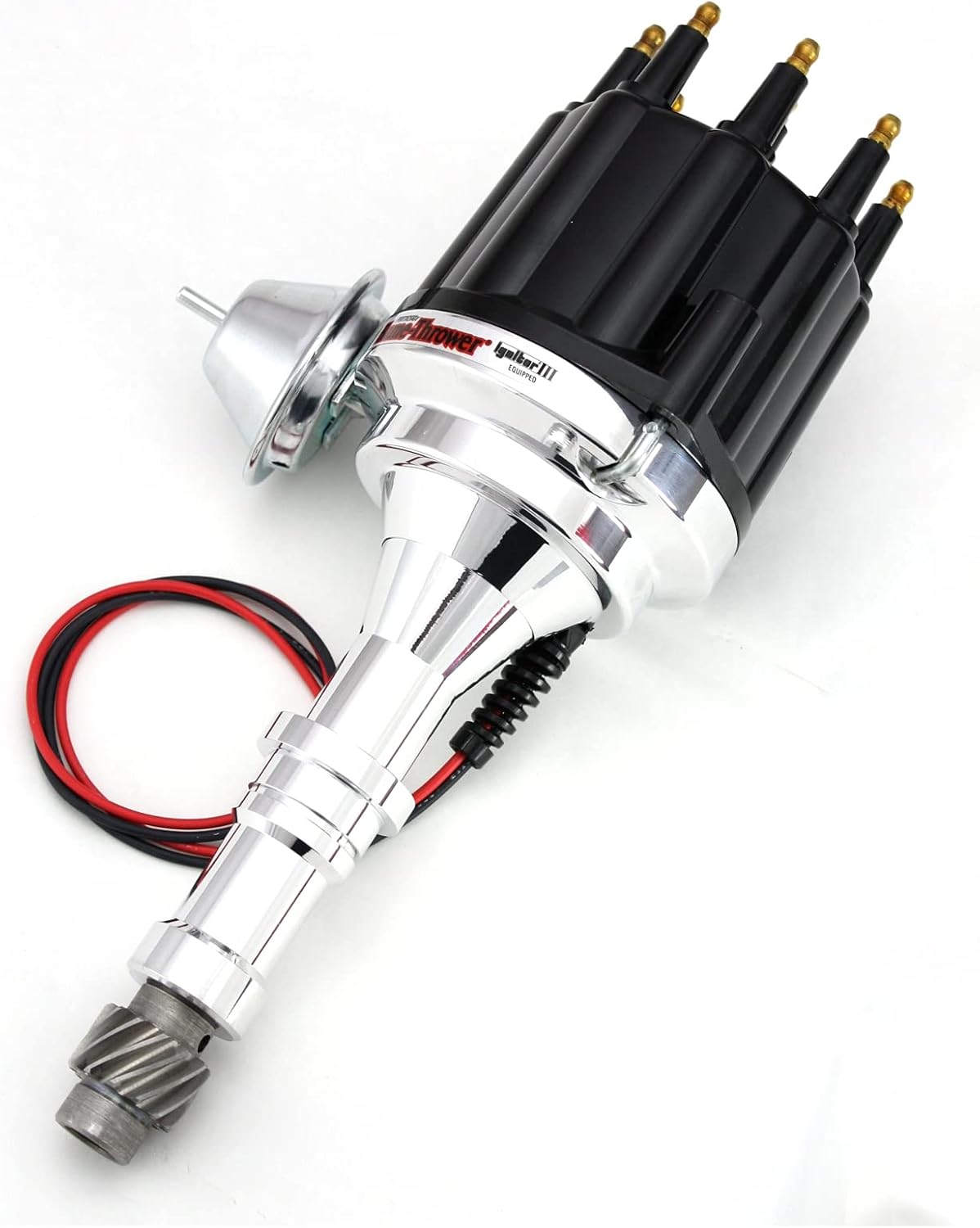 Pertronix D7150710 Flame-Thrower Vacuum Advance Black Male Cap Billet Electronic Distributor with Ignitor III Technology for Buick V8
