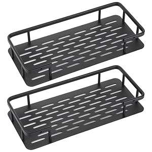 Backbayia 2pcs Bathroom Shelves Corner Shower Caddy Rack Wall Mounted No Drilling Storage Basket for Home Toilet Kitchen