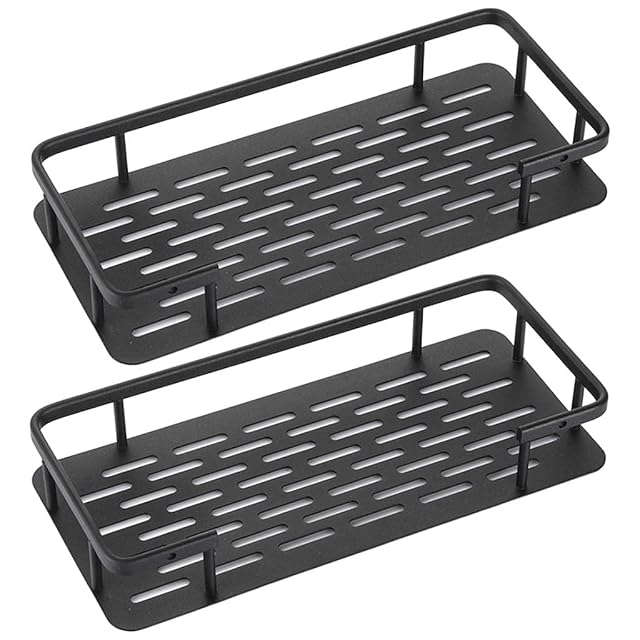 Backbayia 2pcs Bathroom Shelves Corner Shower Caddy Rack Wall Mounted No Drilling Storage Basket for Home Toilet Kitchen