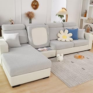 Topchances Sofa Seat Cushion Covers - High Stretch Universal Elastic Sofa Cover, Non-Slip Sofa Couch Slipcovers for Sofa L Shaped Chaise Longue Furniture Protection (Weaves, Light Grey)