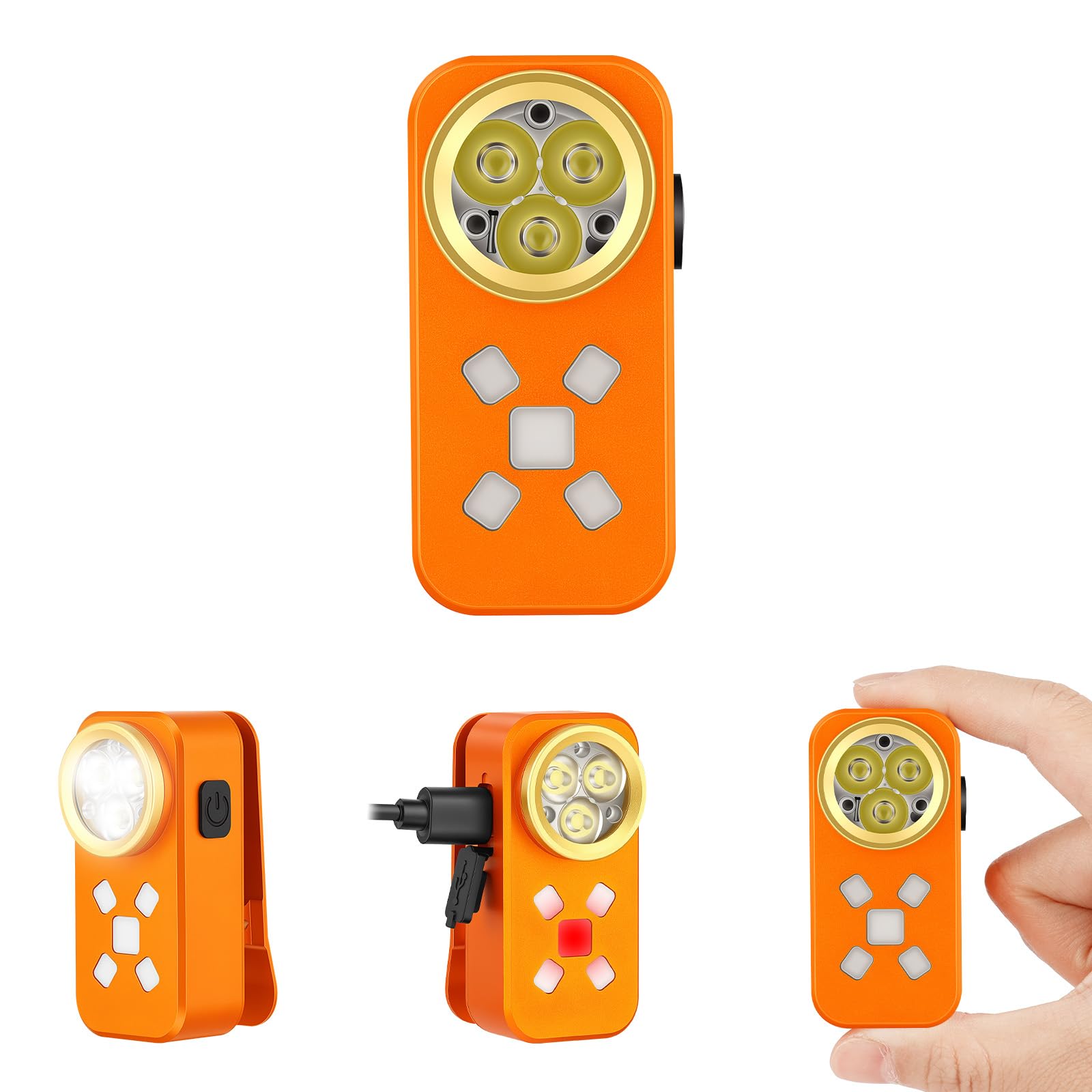 OSDUE EDC Clip Small Torch, Mini LED Torch Rechargeable USB-C, 500 LM Super Bright Flashlight, Waterproof Magnetic Clip on Light for Working Camping Running Car Repair Safety Warning, Orange