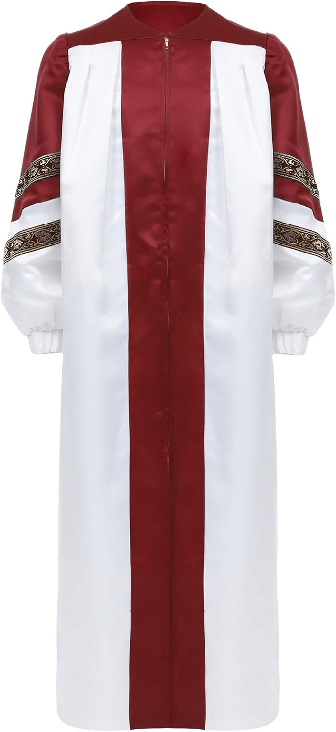 Jhaoyu Unisex Kids Boys Girls Choir Robe Embroidered Long Sleeve Color Block Front Zipper Praise Dance Gown