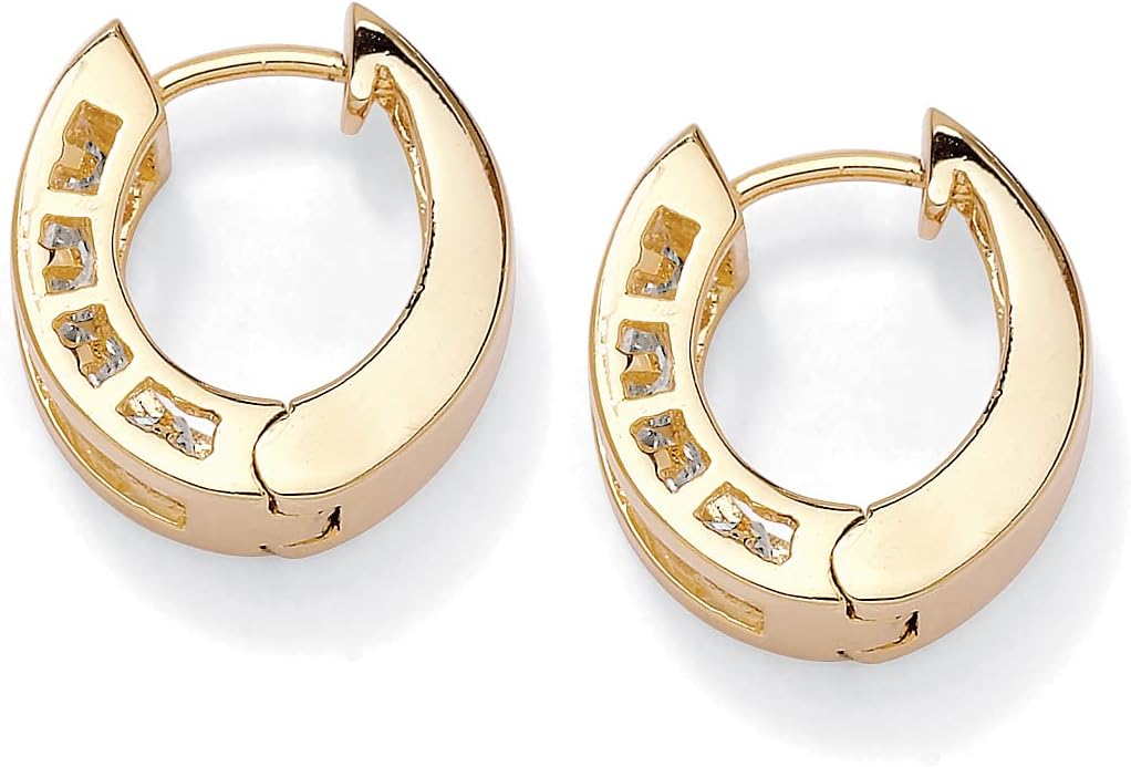 PalmBeach Yellow Gold-plated Princess Cut Cubic Zirconia Huggie Hoop Earrings (18mm)
