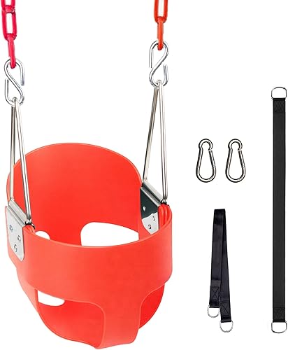 Miniatura 14 de KINSPORY Columpio para niños pequeños, cadenas de hierro recubiertas de 59 pulgadas, columpio para bebé, columpio para exteriores, respaldo alto