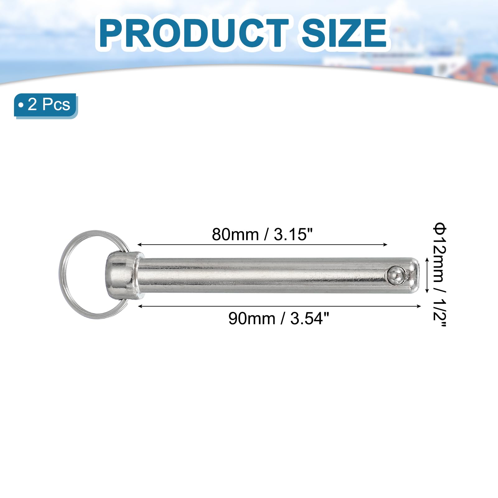 sourcing map Pasador de liberación rápida, diámetro de 12 mm, longitud utilizable: 80 mm, longitud total: 120 mm, acero al carbono para accesorios de barco, paquete de 2
