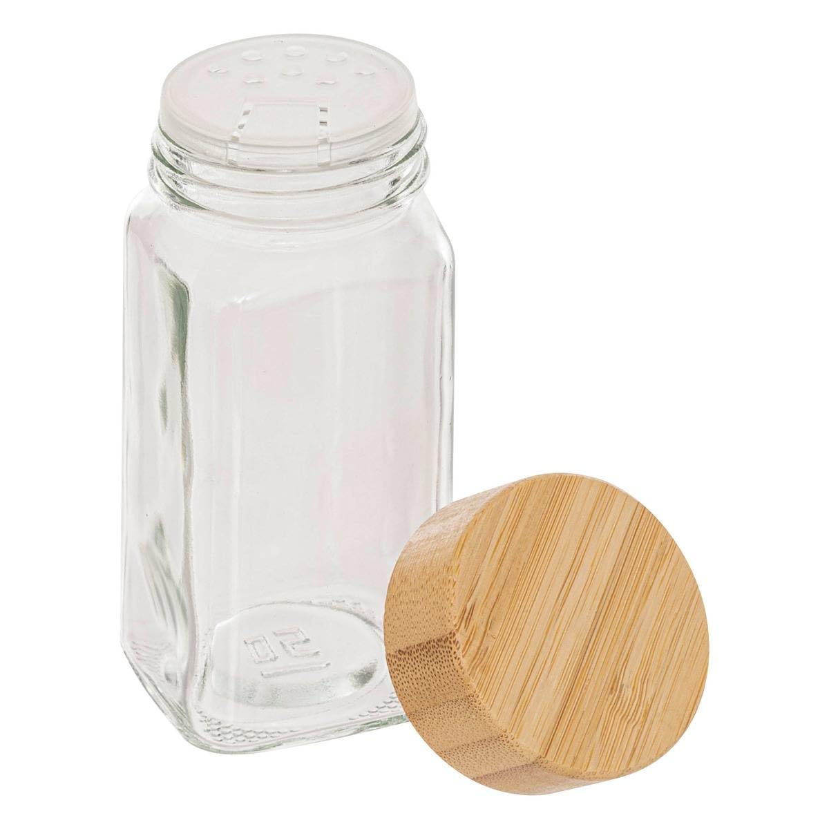 5Five - Lot de Pot à Épices Transparent en Verre et Bambou - Organisateur d’épices
