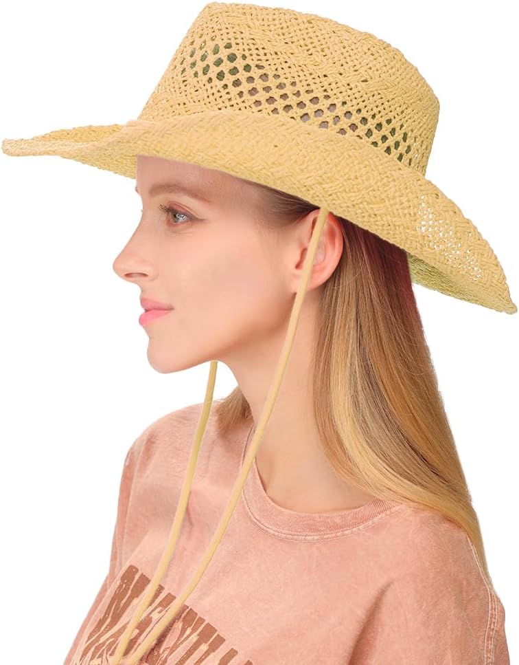 C.C Sun Straw Western Cowboy Hat (Hard Shape) (Paper, Natural)