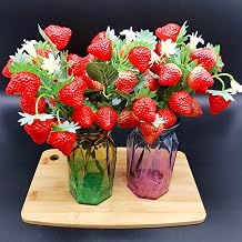 11.7" Artificial Strawberries Decor 2 Bunches Fake Strawberry Branch Beautiful Red Strawberry Branches Decoration for Home Holiday Farmhouse Table Centerpiece and Home Decoration