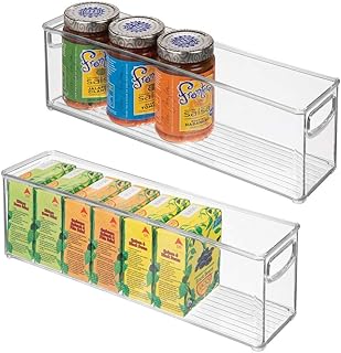 mDesign Plastic Stackable Kitchen Pantry Cabinet, Refrigerator or Freezer Food Storage Bins with Handles - Organizer for Fruit, Yogurt, Snacks, Pasta - BPA Free, 16