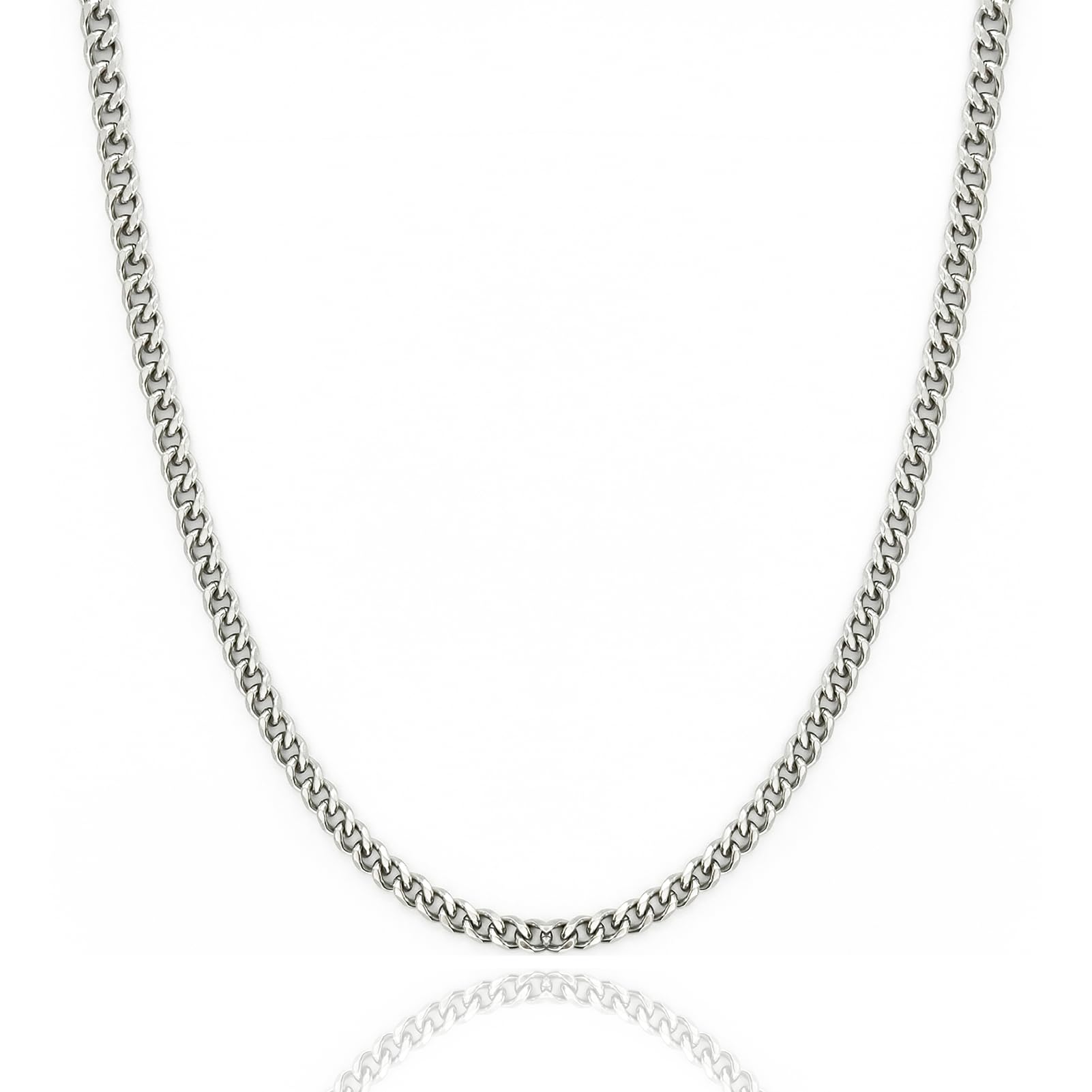 LOCCYCollar de cadena cubana de plata, 3,5/5/6/7MM Cadena de eslabones cubanos para hombre Collares de acero inoxidable para hombres y mujeres 46CM/51CM/56CM/61CM/66CM de longitud