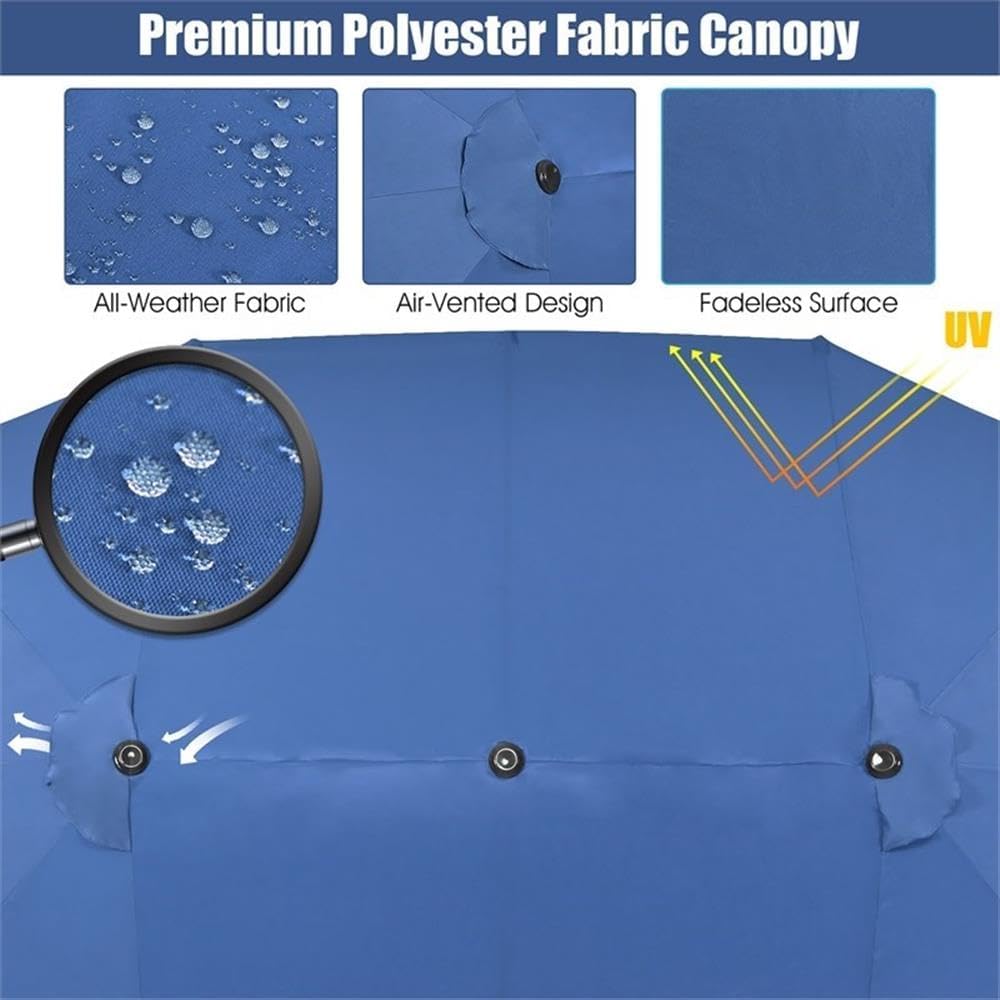 Pemberly Row 15FT Double-Sided Patio Umbrella, Crank Metal Frame, Navy Poly Canopy, UV Resistant, Fade-Resistant Polyester, Air Vent Design, Outdoor Shade for Garden, Patio, or Commercial Spaces