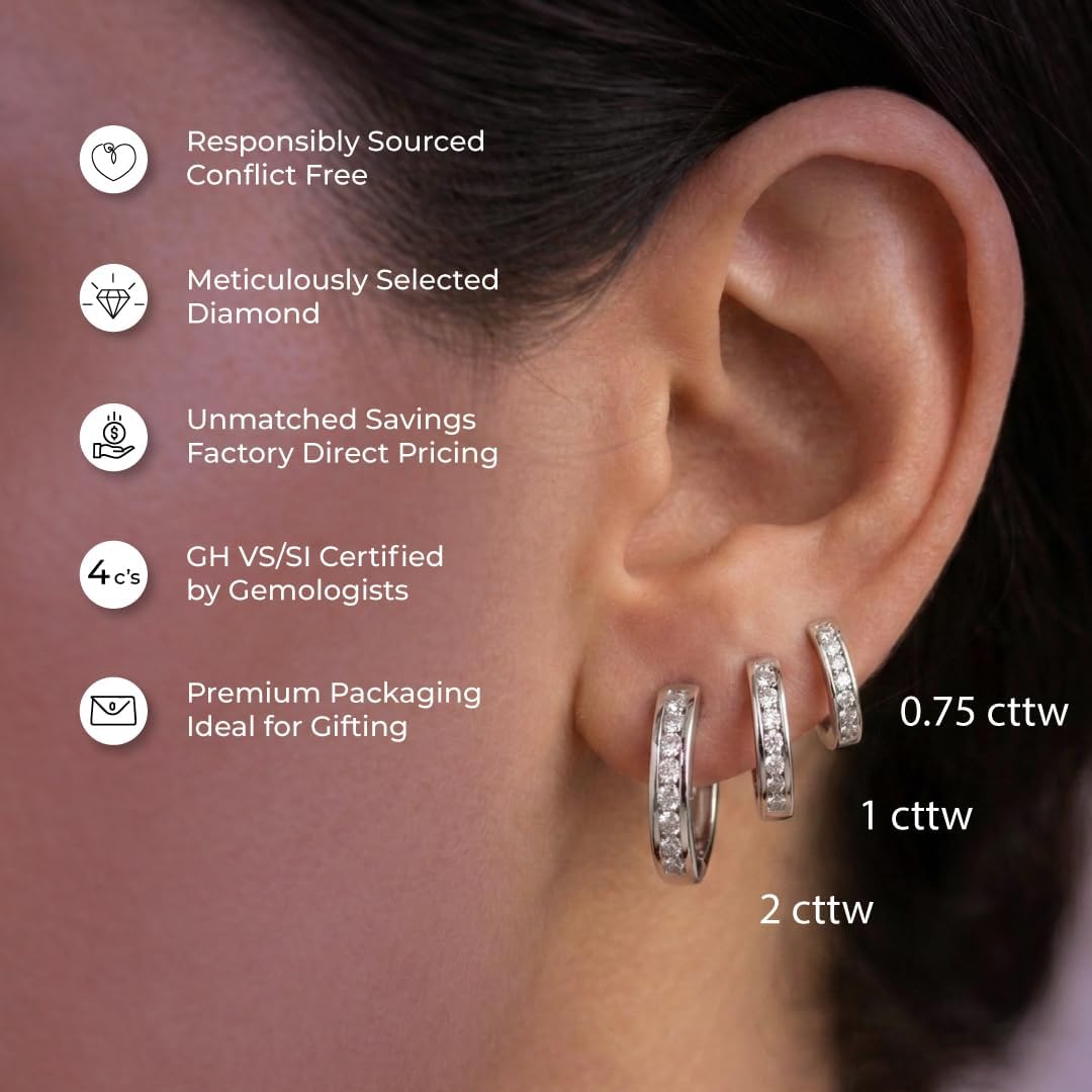 Diamond Huggie Hoop Earrings | 14K Gold Plated 925 Sterling Silver Earrings | 1/4-1 CT. TW. Small Lab Grown Diamond Hoops