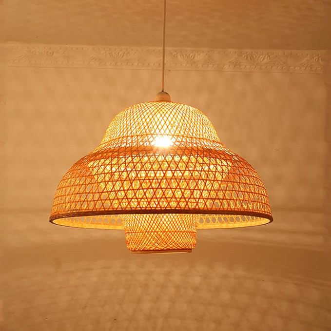 HAIIQU Set Van 1Plafond Licht Kroonluchter Coastal Wicker Shade Hanglampen Country Weave Rotan Hanglamp Voor Keuken Eiland Eetkamer Woonkamer, 13.7 "x 19.7"