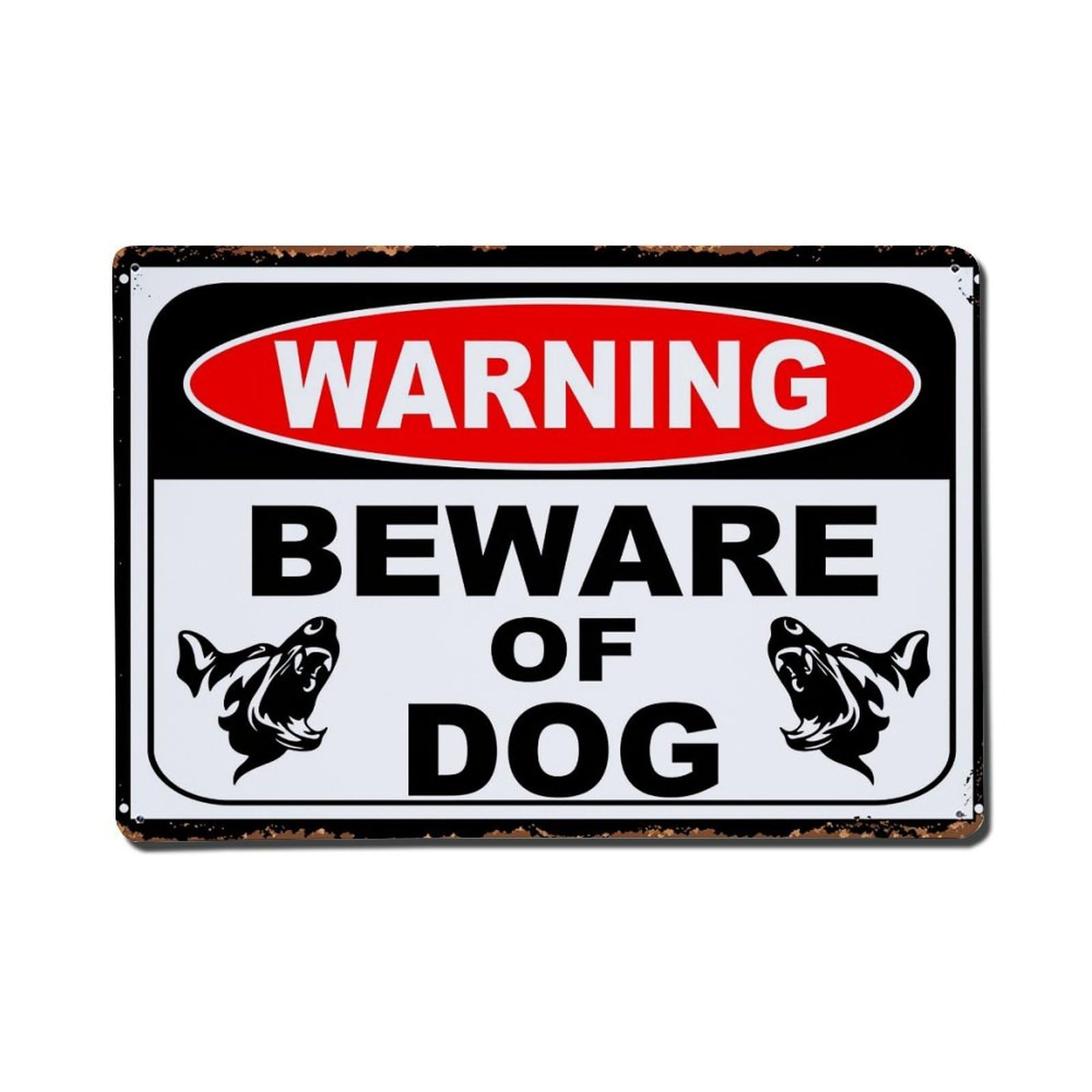 Warning Beware Of Dog Sign Vintage Tin Sign Retro Metal Wall Decor Metal Poster, Home Bar Garage Farmhouse Cafe Wall Art Decoration 8x12Inches