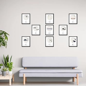 8x10 Picture Frame Set of 9, Black Photo Frames to Display Picture 5x7 with Mat or 8x10 without Mat, Photo Tiles for Wall Hanging