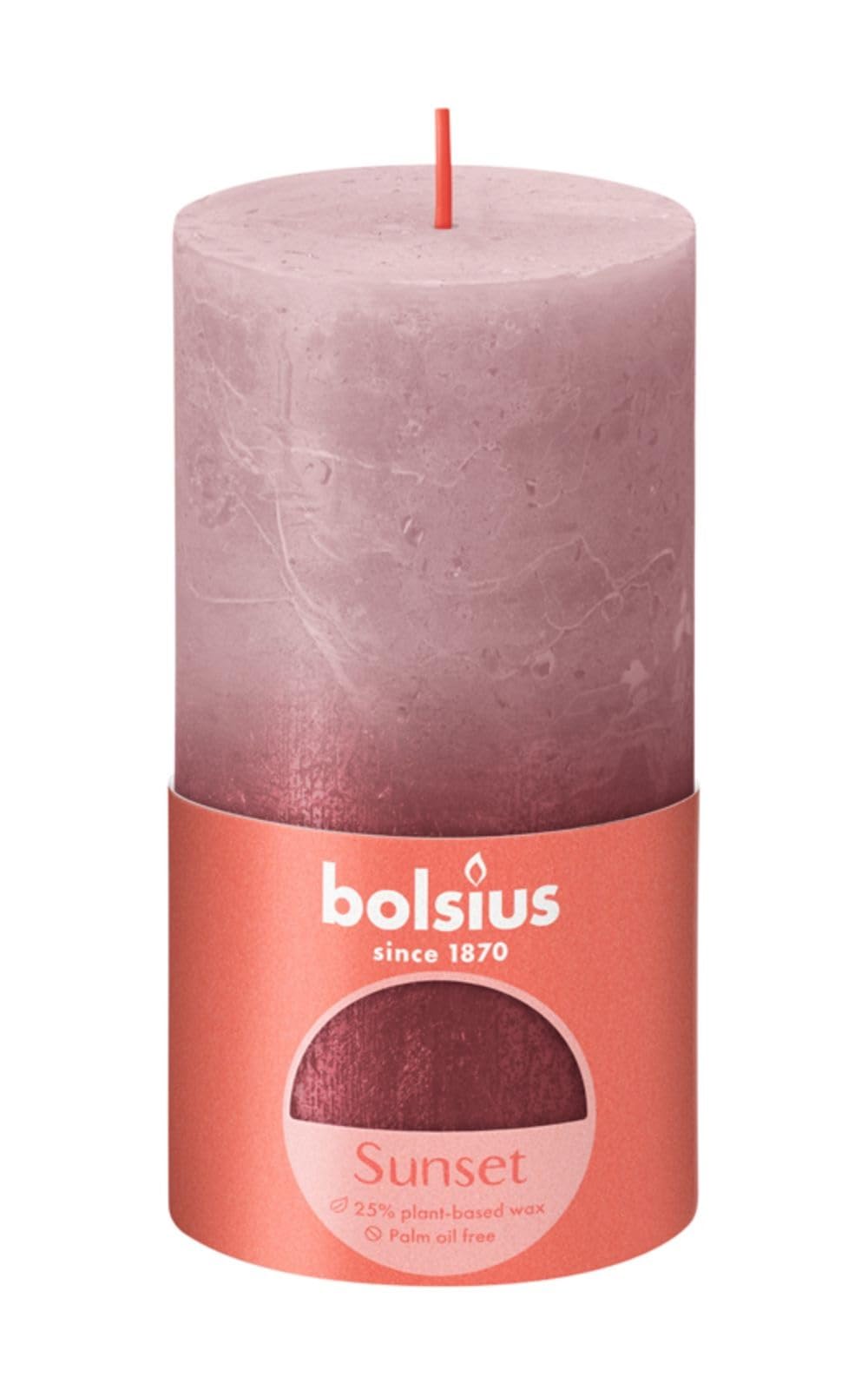 BOLSIUS Rustic Metallic Candle Faded Two Toned Colours 130MM X 68MM (Rose Red)