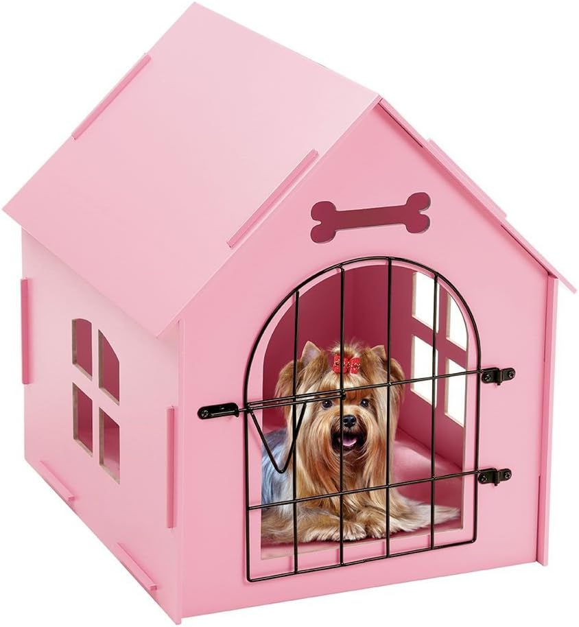 Travenpal Pet House Indoor Wooden Kennel Condo for Small Dogs Cats Rabbits Pet Home with Door & Comfy Bed Matt -No Tools Needed
