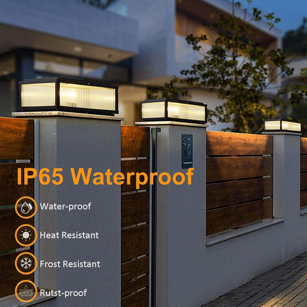 Globe Outdoor Waterproof Fence Wall Pillar Lamps Exterior Rainproof Glass Ball Porch Column Post Lights Aluminum Landscape Courtyard Street Deck Bollard Light Pedestal (40x18cm)