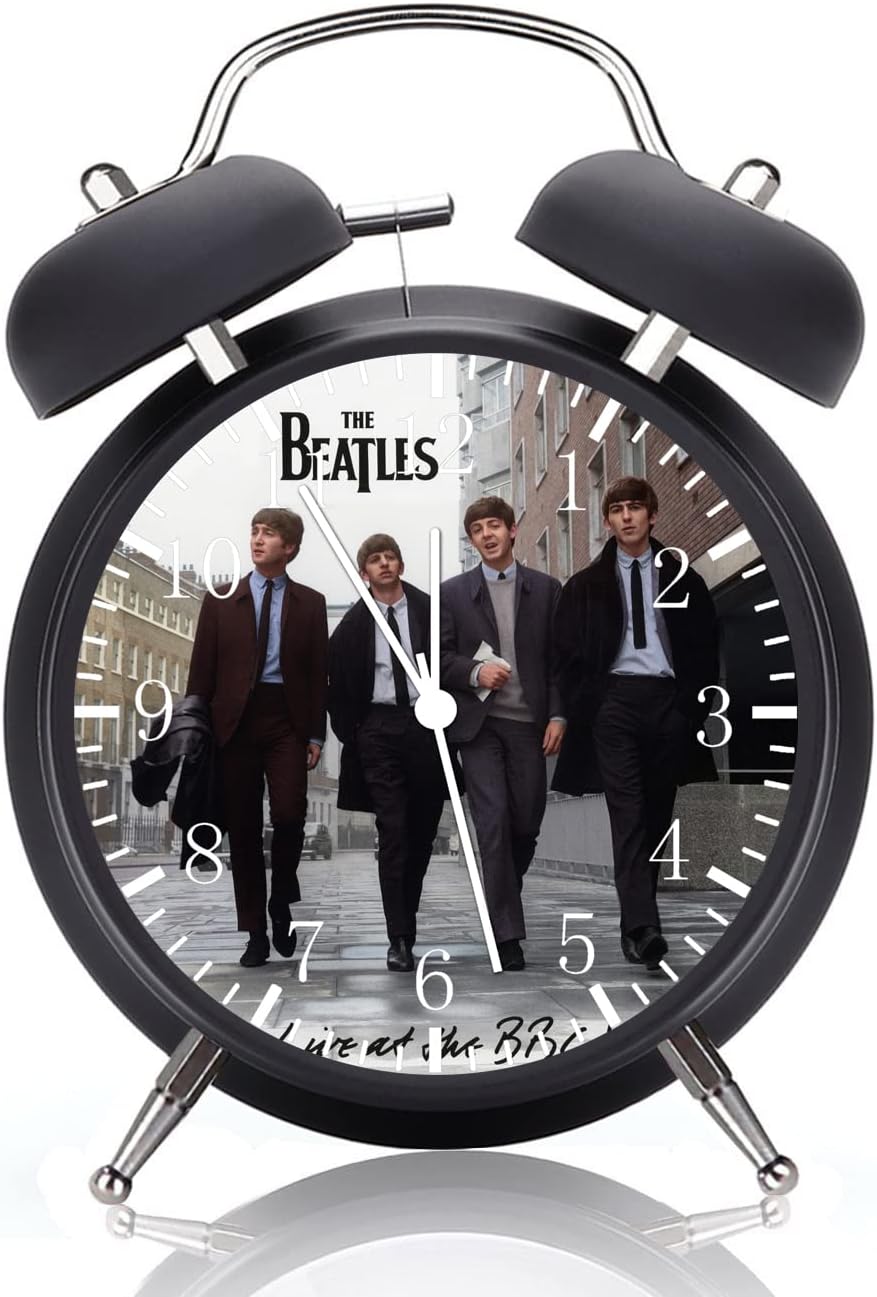 Frameless Twin Bell Beatles Alarm Desk Clock with Night Light Quite Silent Non-Ticking 4 Inches Metak and Glass Face Great for Decor or Gifts G80