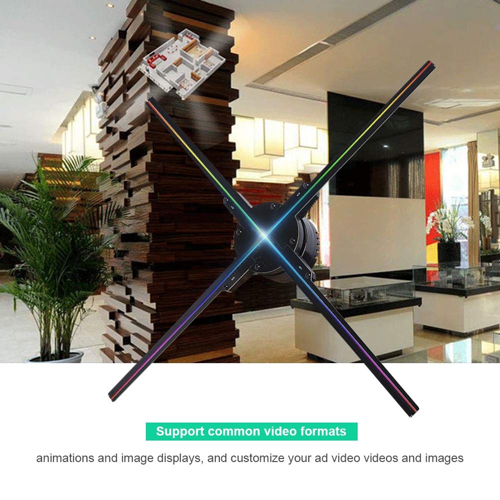 Holograficzny projektor LED, projektor 3D Projection Display Device 1080P WiFi 3D LED Fan Reklama z kartą TF 16GB, kąt widzenia dla biznesu, sklepu, baru, sklepu. (EU)