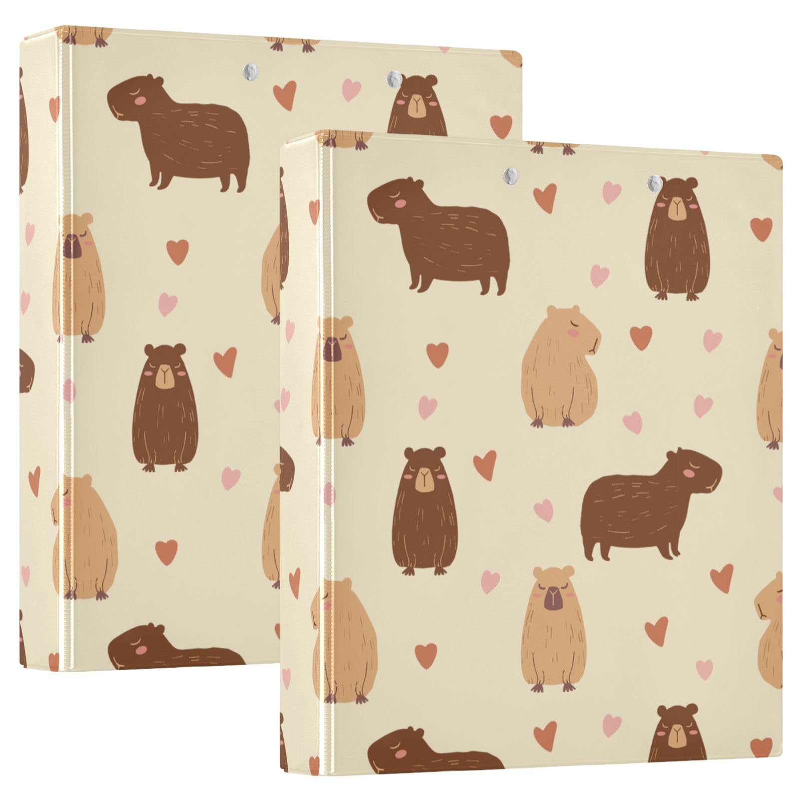 Carino Capibara Disegno Giallo 3 Anelli Raccoglitore, 1,5 Pollici Rotondo Raccoglitore Contiene 200 Fogli Con 3 Tasche Trasparenti In PVC Interni Per Scuola Ufficio