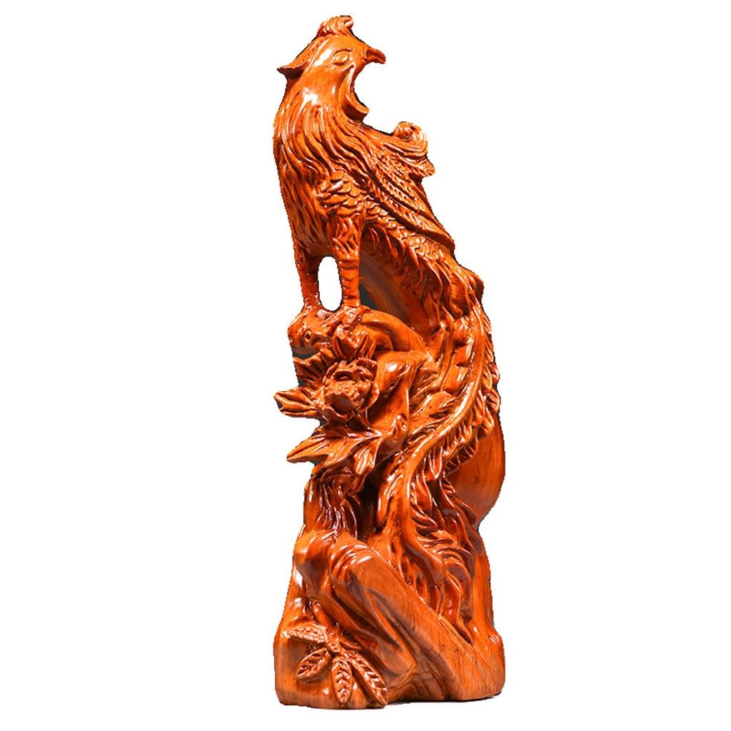 ATREDESES Office Decor Wooden Carving Phoenix Bird Ornament Mahogany Vermilion Bird Crafts TV Cabinet Decorations Home Decor(15.74in)