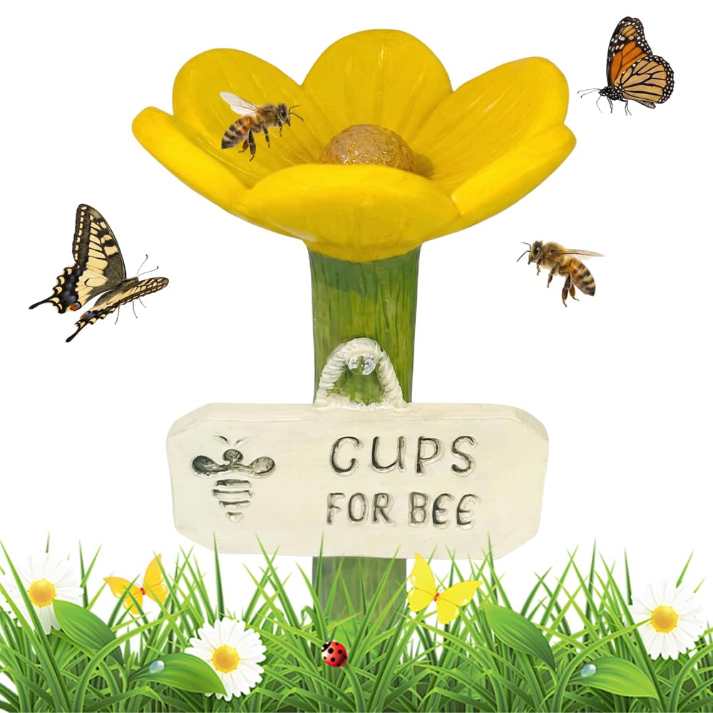 Bee Watering Station for Garden, 2026 New Cups for Bees, Resin Bee Drinking Bowl for Patio Lawn, Garden Pollinator Water Feeder for Garden Decor, Bee Water Cup for Gardeners (yellow)
