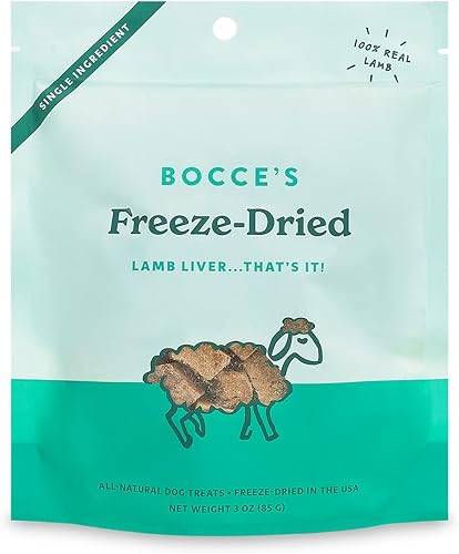 Bocce's Bakery Golosinas de hígado de cordero liofilizadas para perros, totalmente naturales, golosinas liofilizadas hechas con un ingrediente,