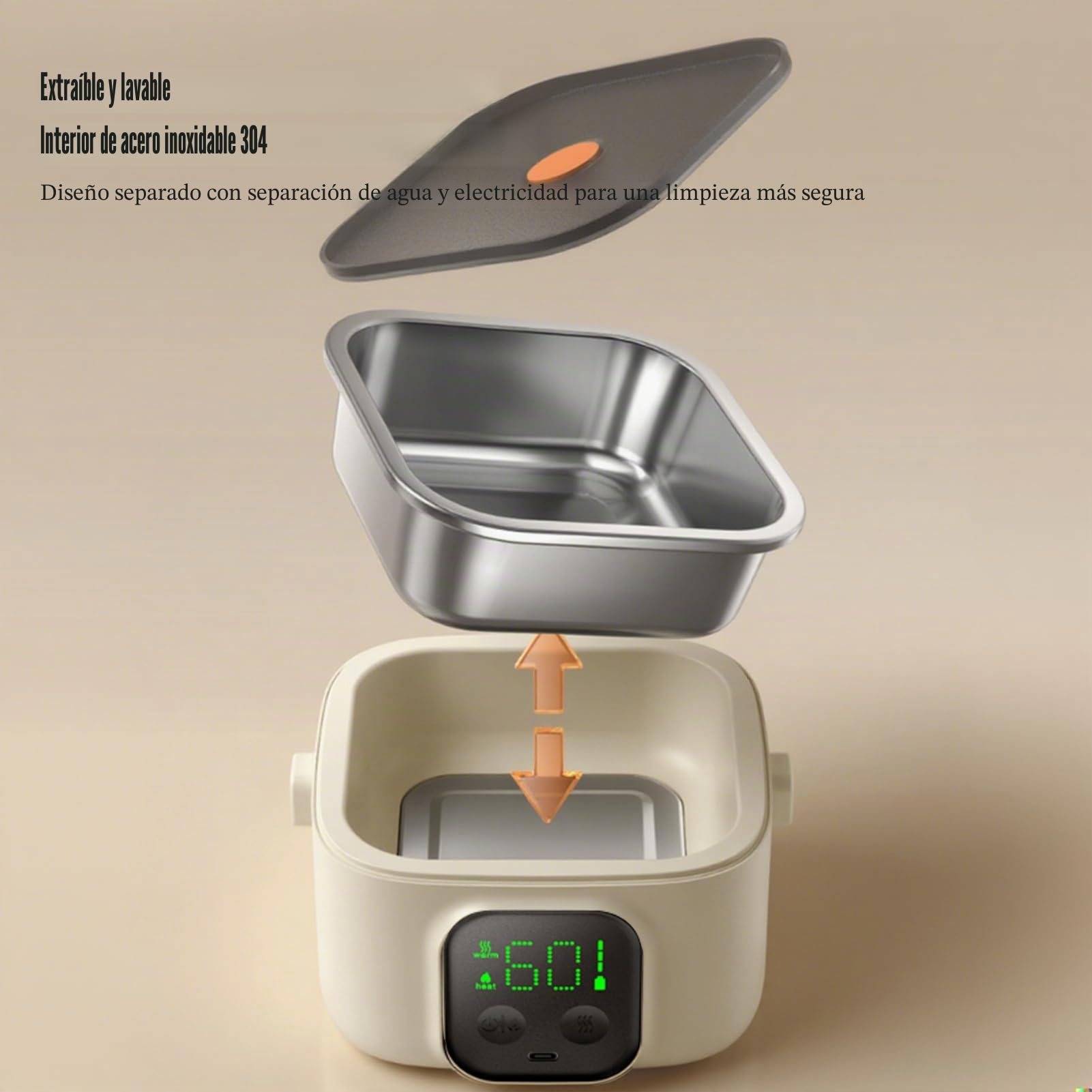 Lonchera Electrica Trabajo Inalámbrico, Calentador De Comida Portatil Electrico Con Batería 14000mah USB-C 6 Temporizador Taper Electrico Para Comida Para Hogar,Camping Y Oficina (800ML)