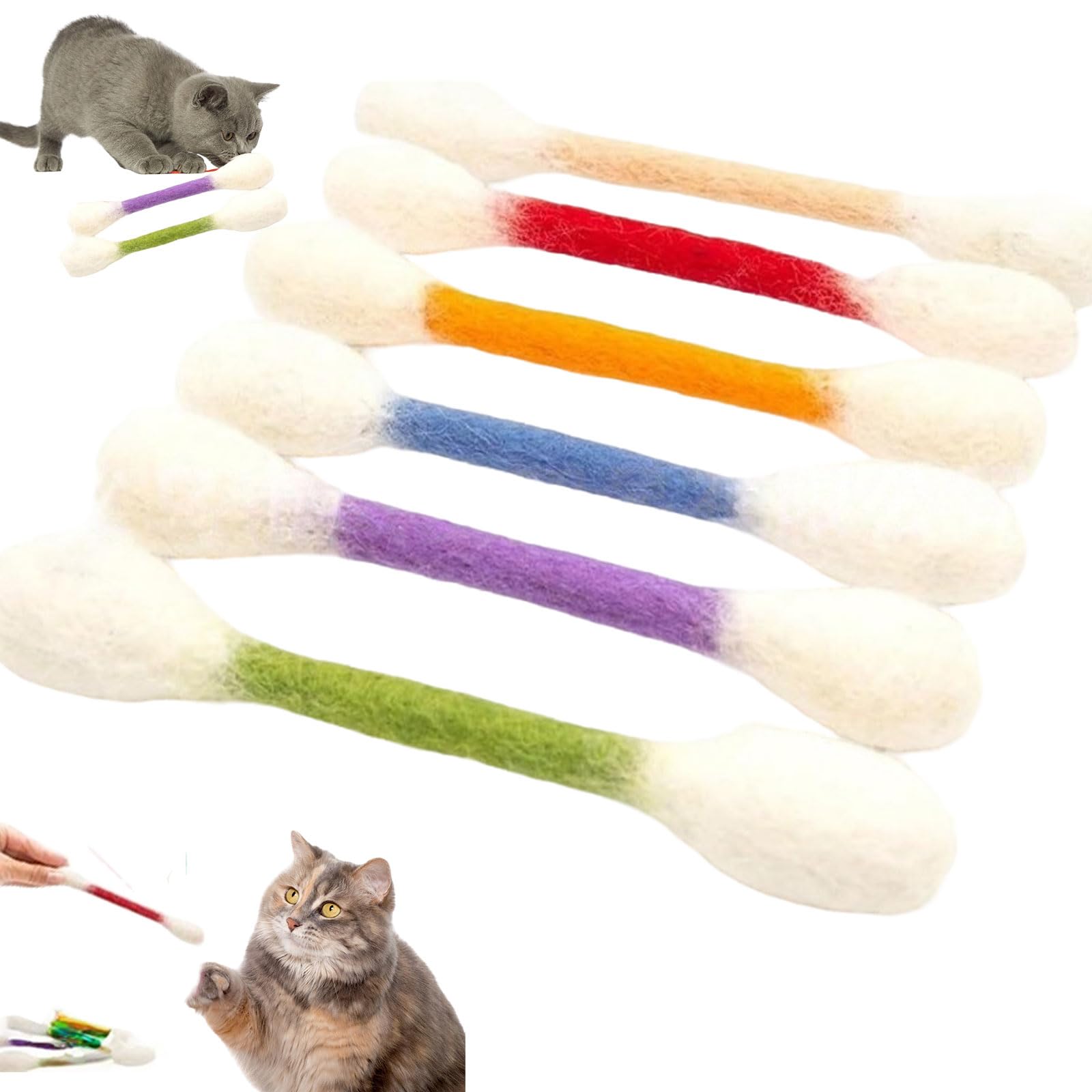 SEMINISMAR Pack of 6 Cotton Buds Cat Toy with Catnip, Cat Tooth Cleaning, Chew Toy, Rope, Interactive Catnip Toy for Indoor Cats, Teething and Kittens (Mixed Colour)