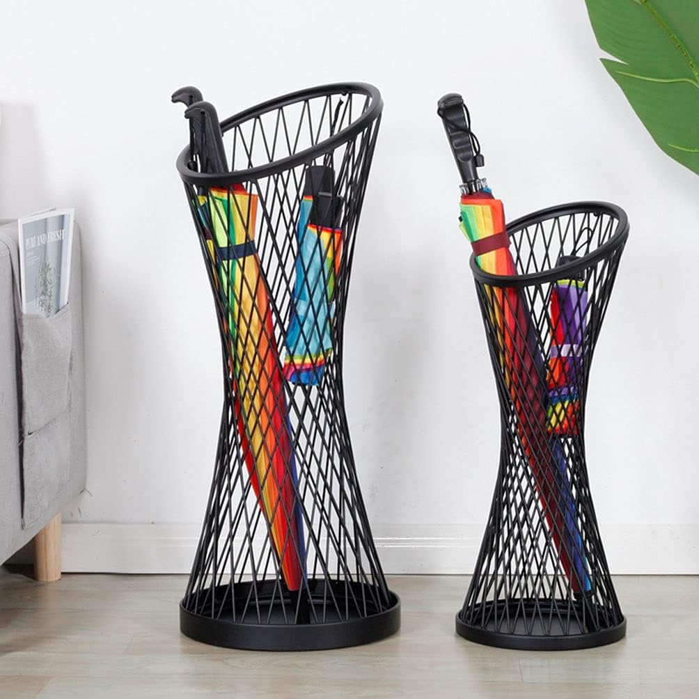 Metal Umbrella Stand Holder with Hollow Design Drip Tray and Hooks Ideal for 4 8 Umbrellas Perfect for Corridor or Entrance Black 23x58cm