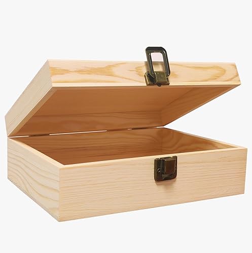 Caja de madera con tapa con bisagras, caja de regalo natural de 8 x 6 x 3 pulgadas para manualidades, cajas de joyería de bricolaje, pequeño