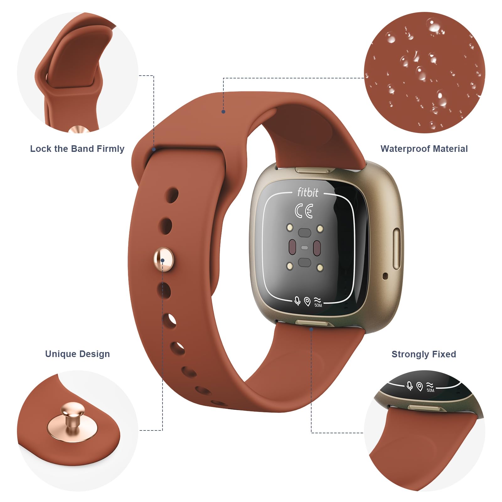 Oumida Pasek do zegarka na rękę Fitbit Versa 3 / Fitbit Versa 4 / Fitbit Sense dla kobiet i mężczyzn, silikonowy, zapasowy pasek do zegarka na rękę Fitbit Versa 3 / Versa 4 / Sense / Sense 2, brązowy