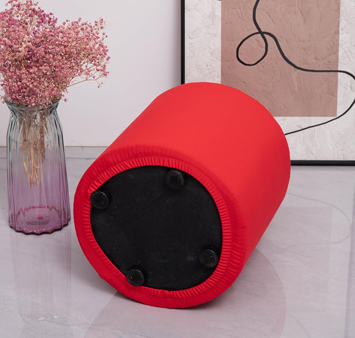 uyeoco Round Ottoman Slipcover - Milk Velvet Stretch Footstool Slipcover Soft Stool Ottoman Protector Slip Covers with Elastic Bottom for Living Room(Color 4,D50xH40cm)