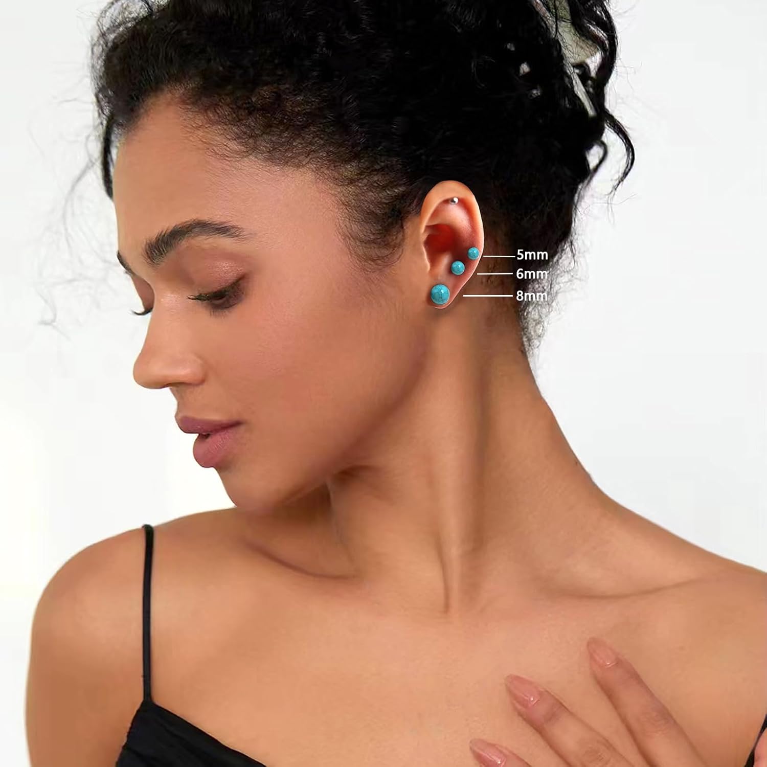 Turquoise Earrings for Women, Turquoise Stud Jewelry for Women/Girls, 5MM Sterling Silver Large Backing Hypoallergenic Nickel and Lead Free, Patural Pattern Perfect Jewelry Gift for Women Girls - Image 2