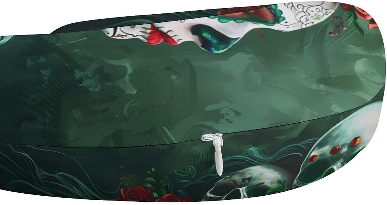 Day of The Dead Floral Skull Goth Travel Pillow U Shape Neck Pillow Washable Pillowcase for Sleeping Chair