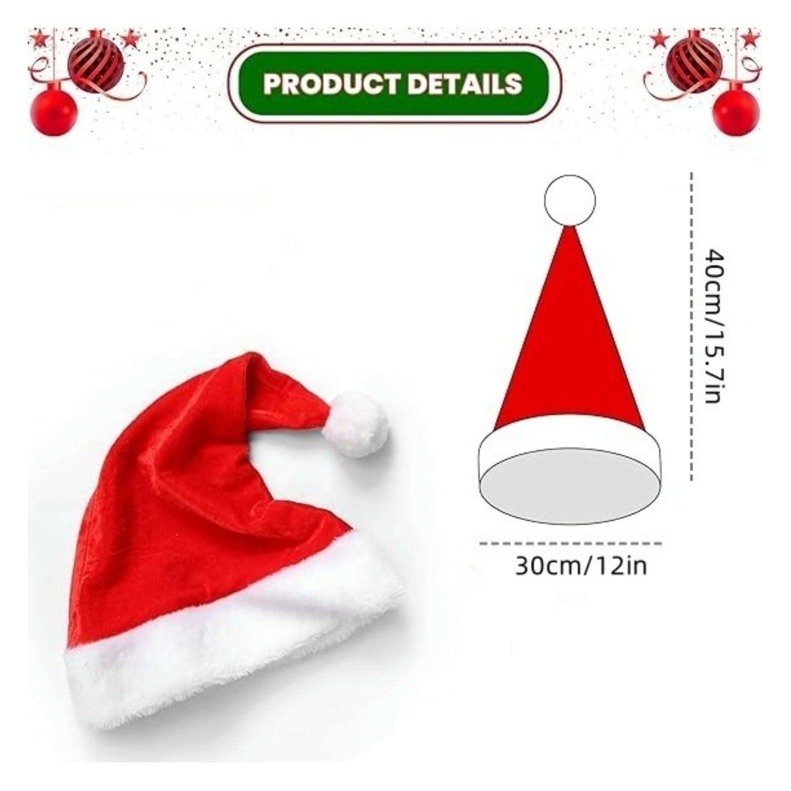 Generico Cappello di Babbo Natale in Peluche Cappello di Natale Rosso for Adulti e Bambini