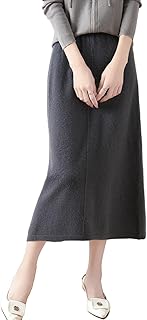 Mid Length Skirt Women Fall Winter 100% Merino Wool Knit Long Skirt Ribbed Elastic