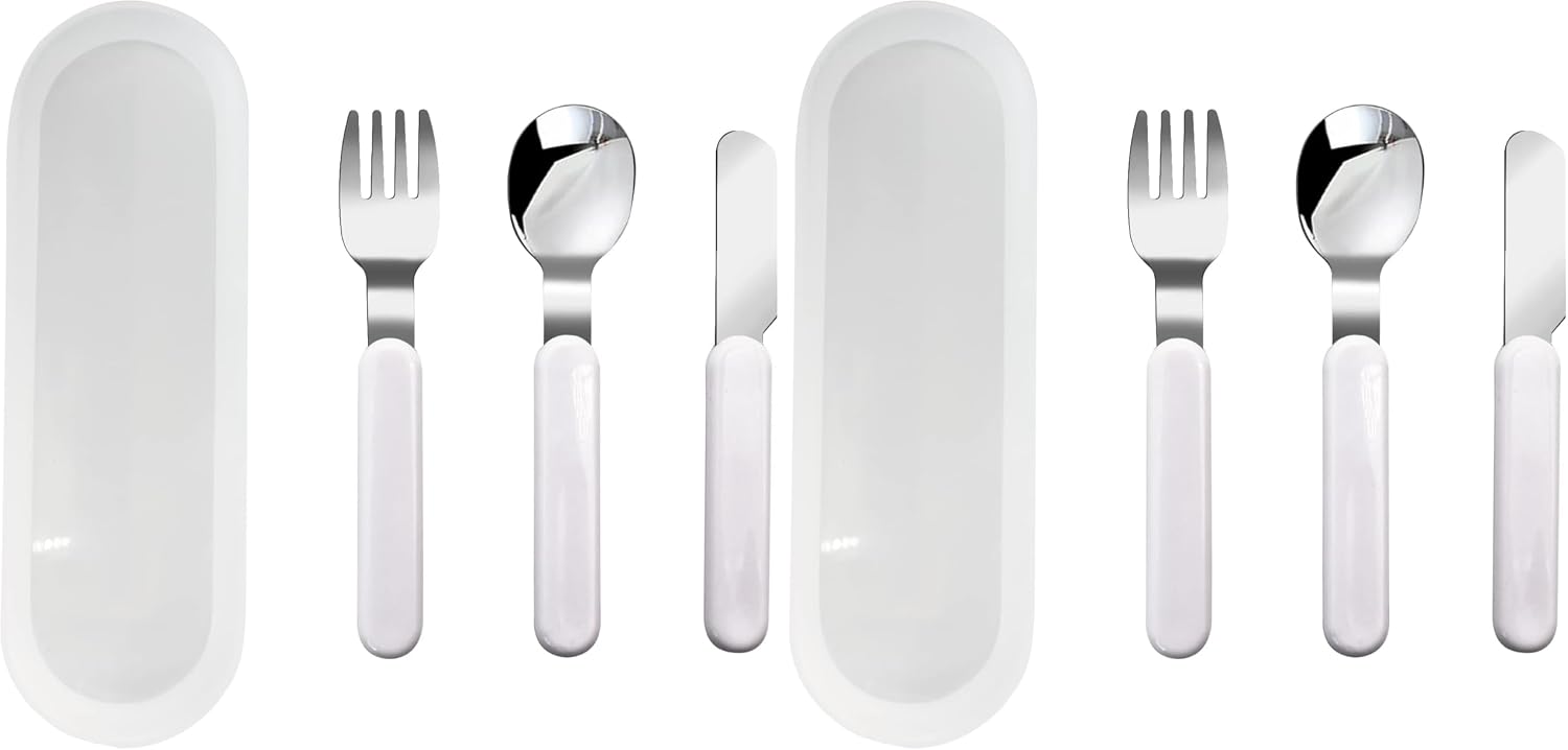 VANRA 2-Piece Children Fork And Spoon Set 18/10 Stainless Steel Child Flatware Set Kids Utensils Set with Case for Lunch Box