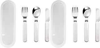 VANRA 3-Piece Children Knife Spoon Fork Set 18/10 Stainless Steel Child Flatware Set Kids Utensils Set with Case for Lunch Box (Fork Spoon Knife Combo) (Pack of 2)