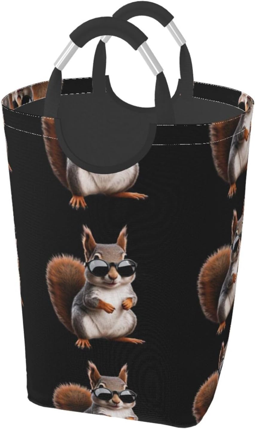 Squirrel wearing glasses Foldable storage bag, 50L capacity, suitable for laundry room, dormitory bedroom, dirty clothes storage basket.